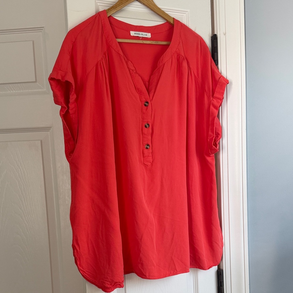 Coral Button-Front Blouse